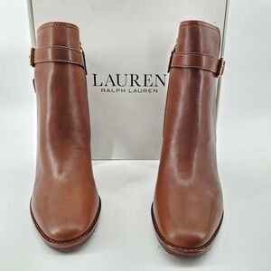 Lauren Ralph Lauren Madisyn Boots 10 Polo Tan Leather Buckle Ankle Bootie NIB